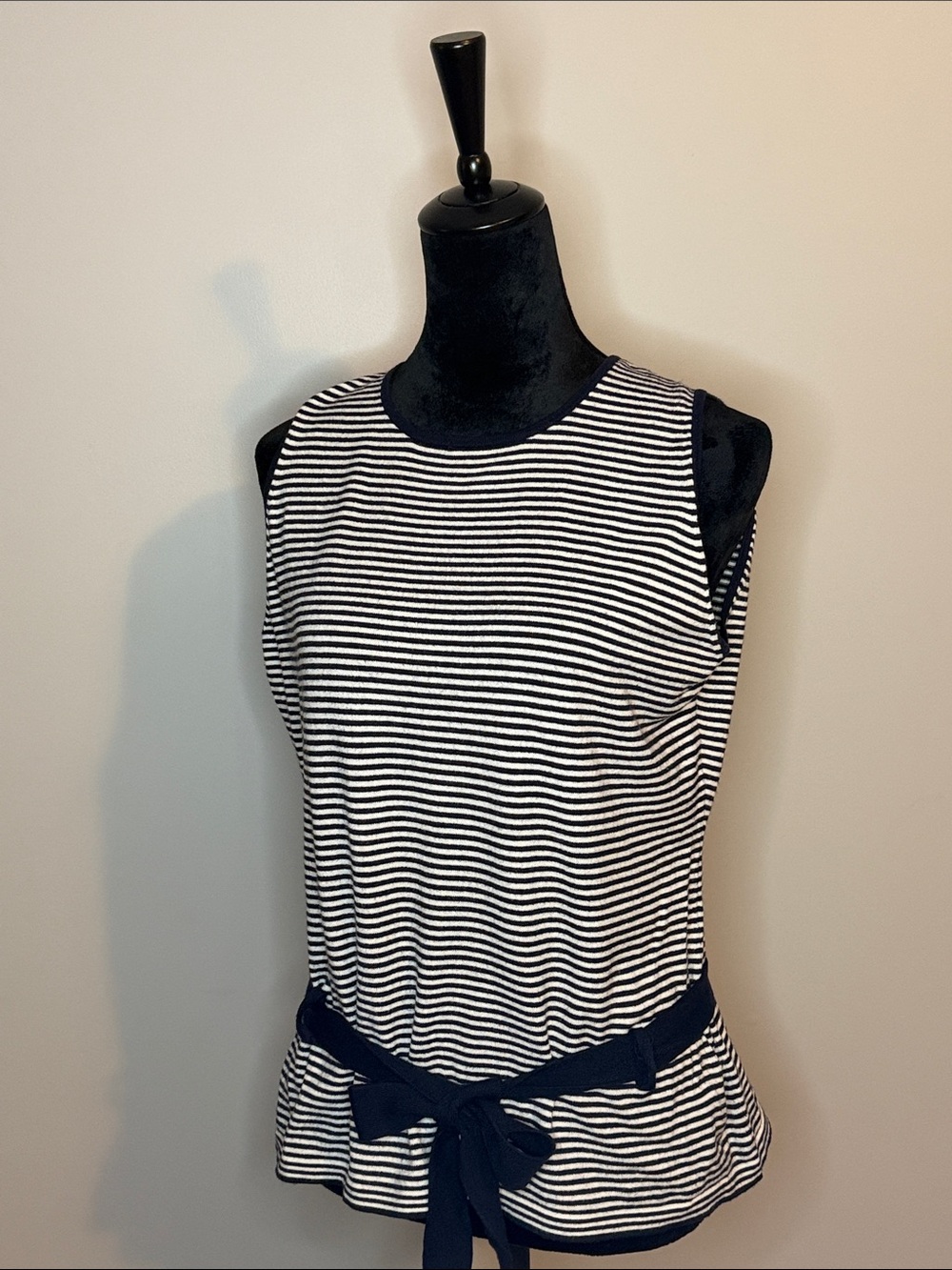 LOFT Navy and White Striped Tie-Waist Tank